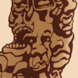 Detail of the tessellated pattern: an eyebrow of one face seamlessly becomes the eyelid of the face above it.